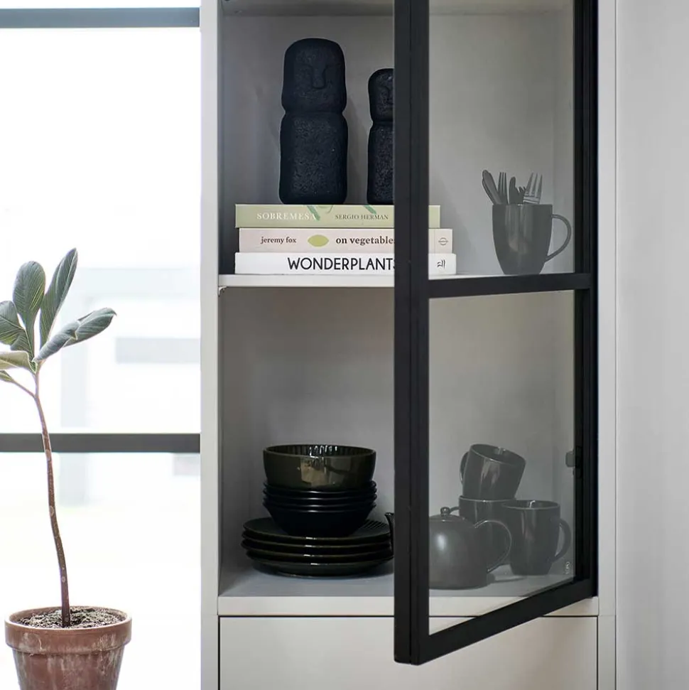 Moderne Vitrine in Hellgrau mit Schwarz - Giorno
