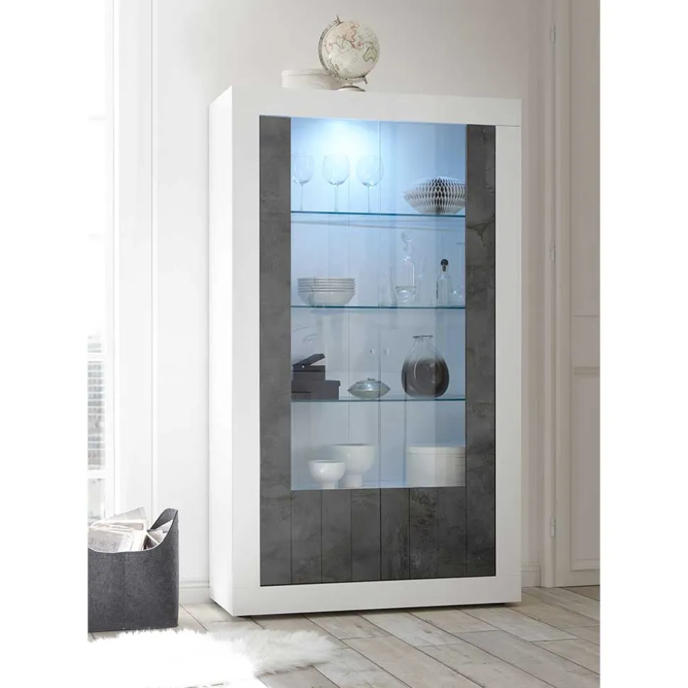 Moderne Vitrine in Weiß Hochglanz - Voskala