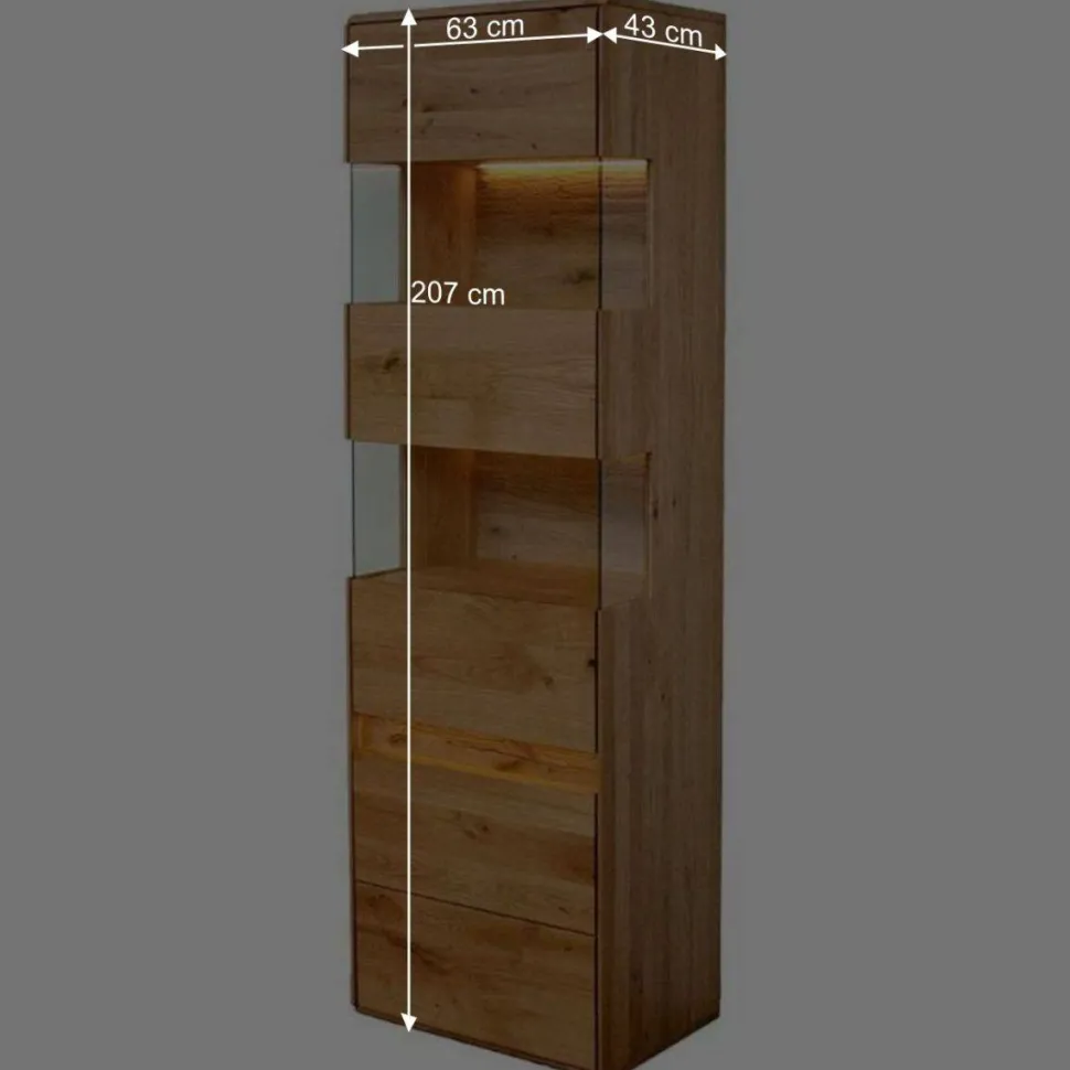 Moderne Wildeiche Vitrine 63x207x43 cm - Acmida