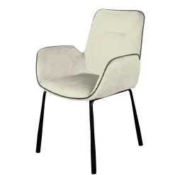 Moderner Armlehnenstuhl in Creme Samtstoff - Trocios