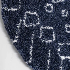 Moderner Hochflor Teppich in Blau mit Creme - Luzian