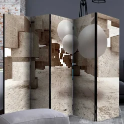 Moderner Paravent mit Druck in Hellbraun Grau - Genza