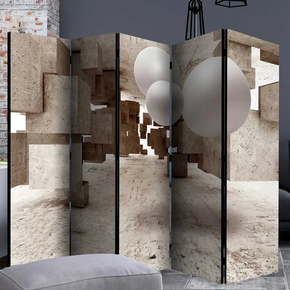 Moderner Paravent mit Druck in Hellbraun Grau - Genza