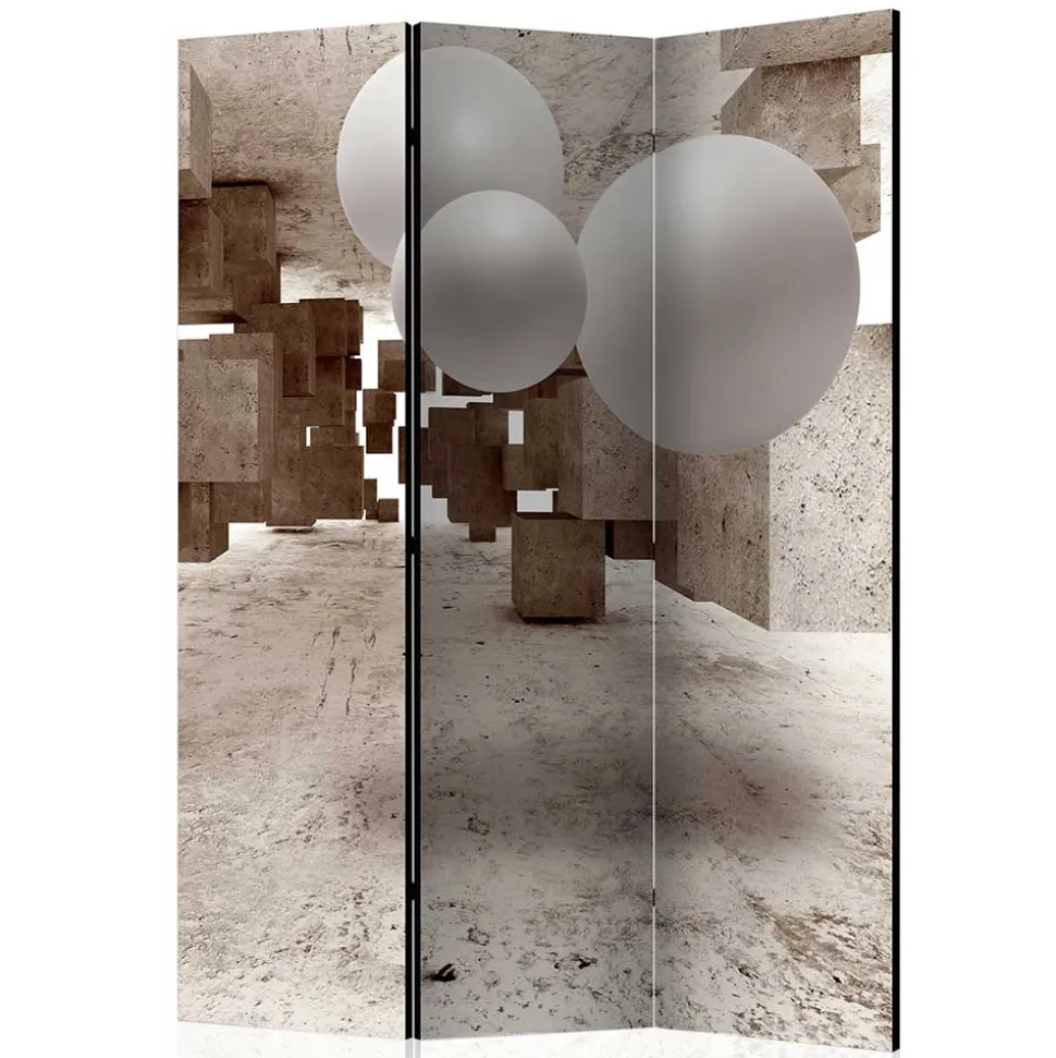 Moderner Paravent mit Druck in Hellbraun Grau - Genza