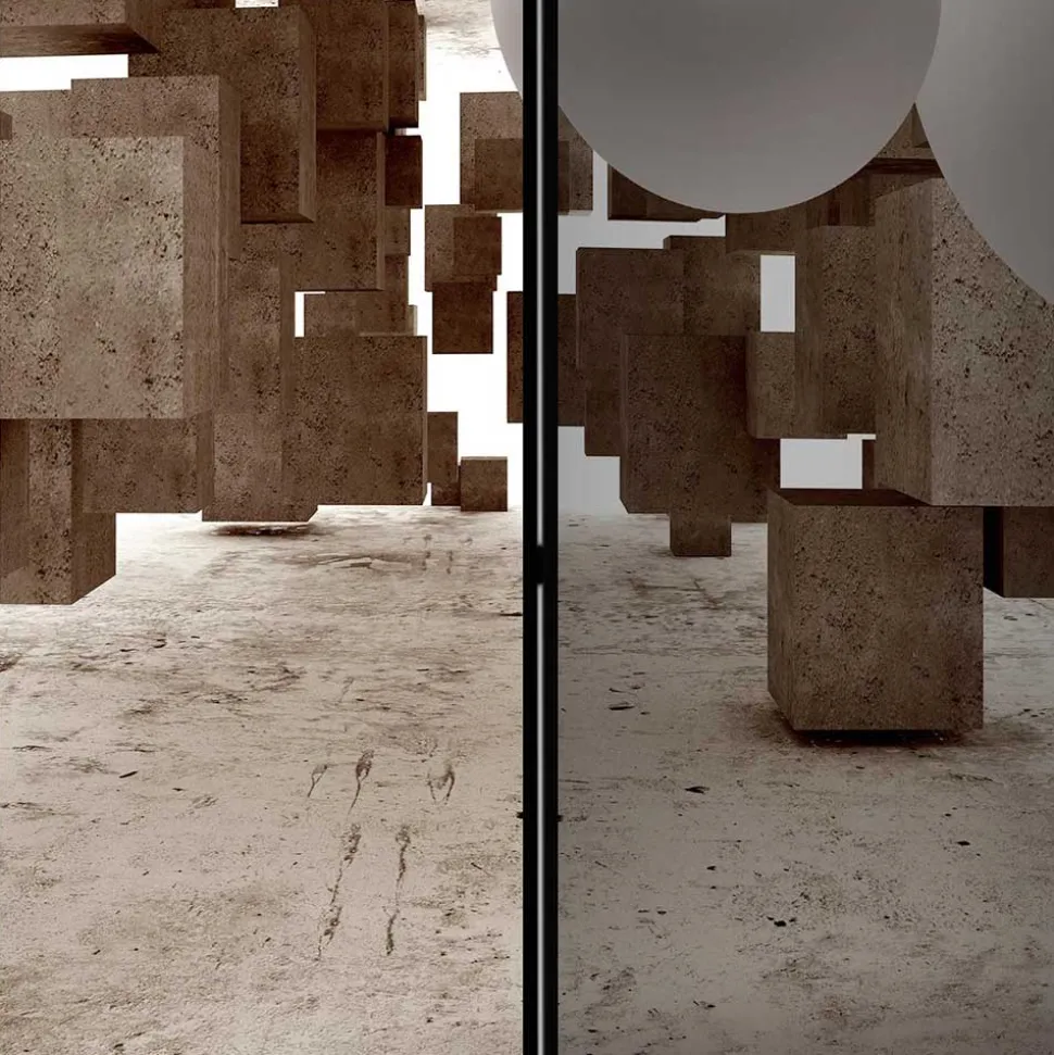 Moderner Paravent mit Druck in Hellbraun Grau - Genza