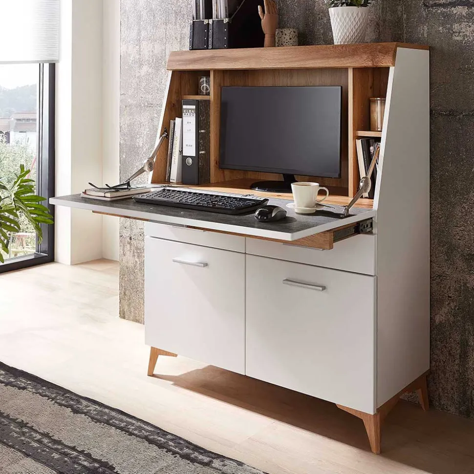 Moderner Sekretär in Weiß & Eiche Optik - Bistrita