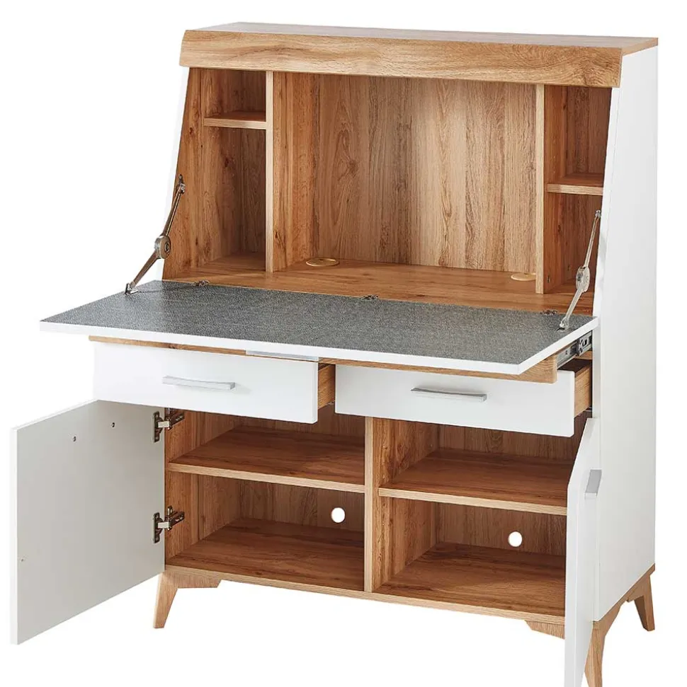 Moderner Sekretär in Weiß & Eiche Optik - Bistrita