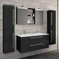Modernes Badmöbel Ensemble in Schwarz - Vinkoja (vierteilig)