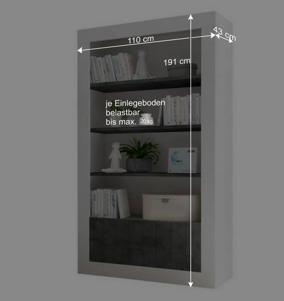 Modernes Bücherregal in Grau zweifarbig - Bari