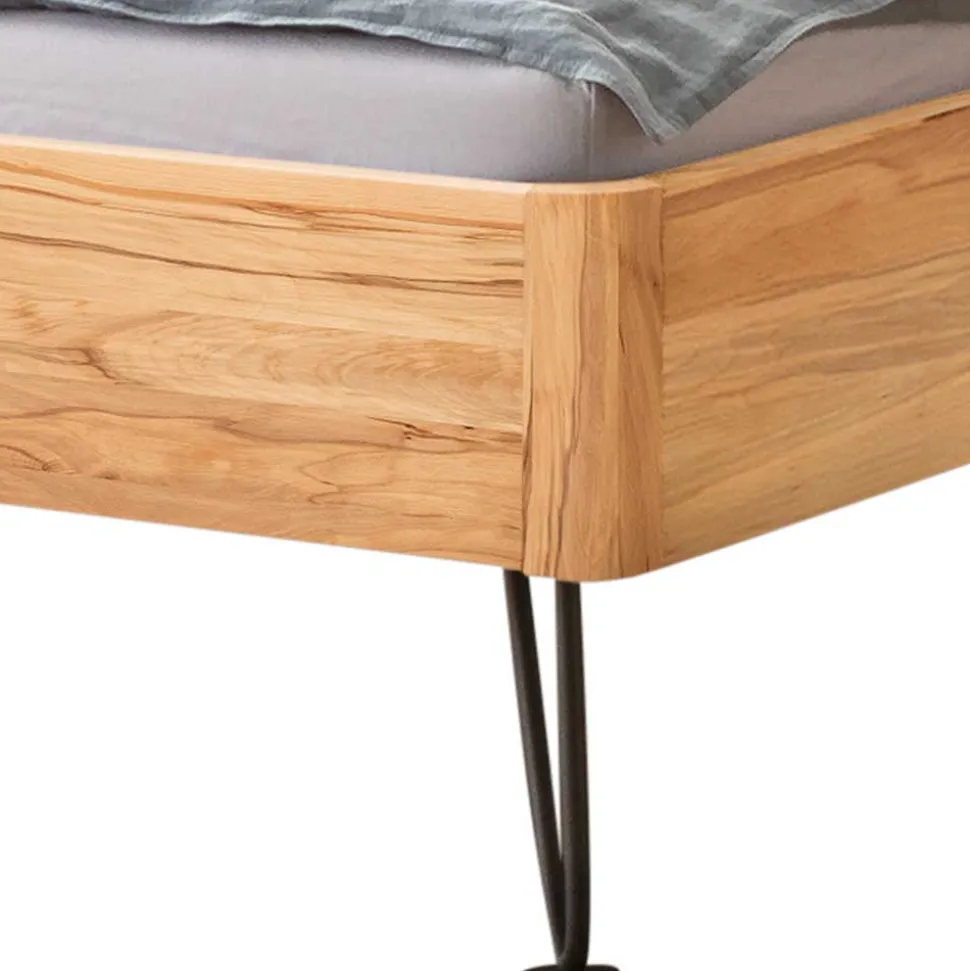 Modernes Bett aus Wildbuche und Metall - Sunil