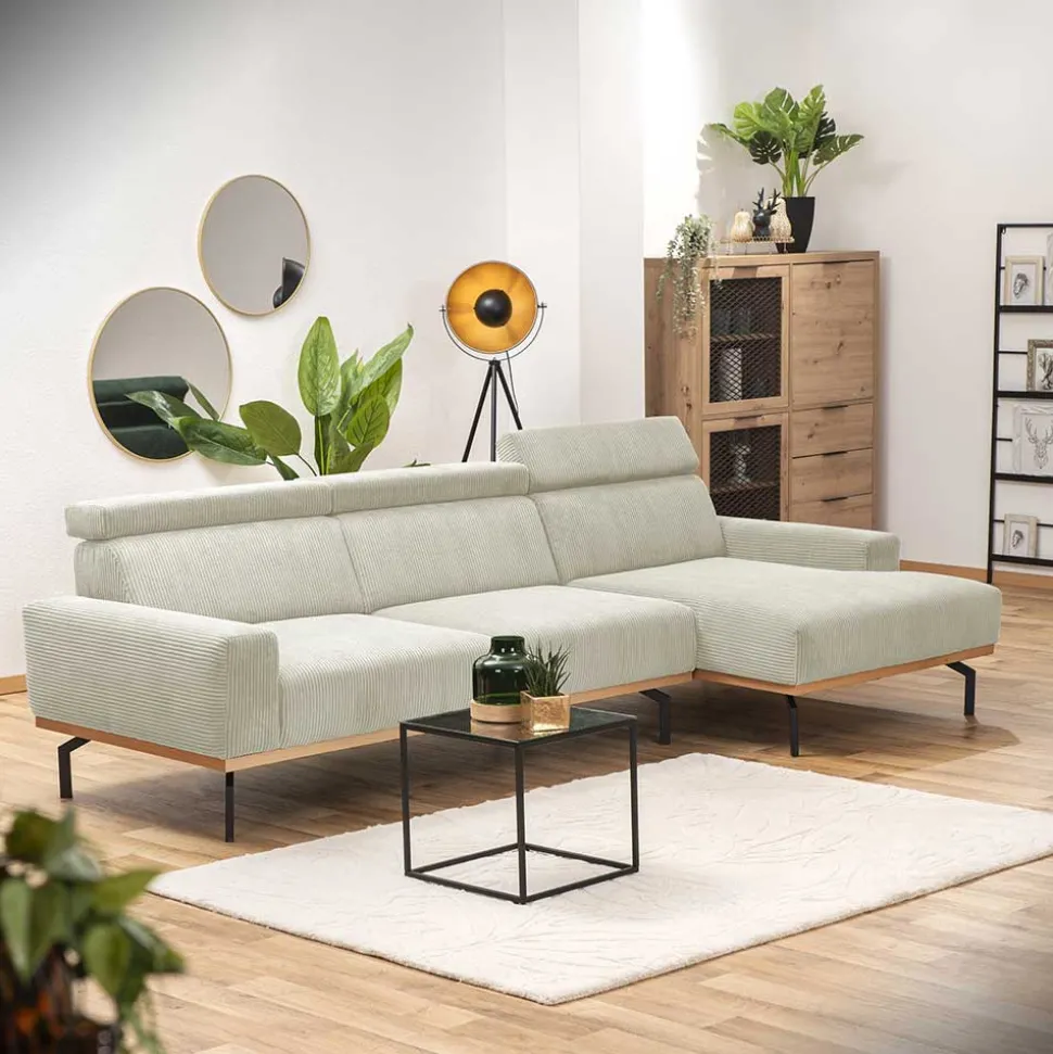 Modernes Ecksofa in Creme Cordbezug - Caldizza