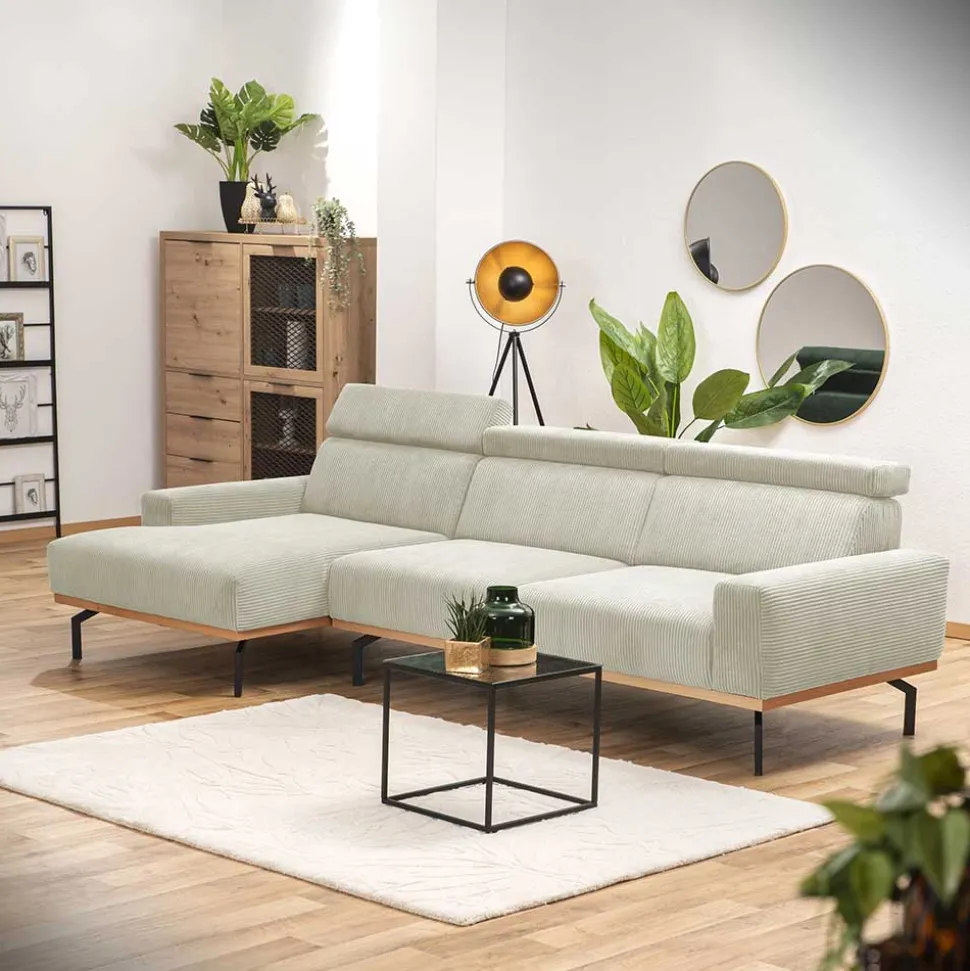 Modernes Ecksofa in Creme Cordbezug - Caldizza