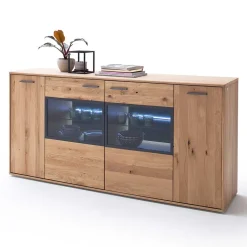 Modernes Eiche Sideboard mit Glaseinsätzen - Assela