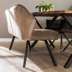 Modernes Esstisch Sofa in Beige Samt - Foxxy