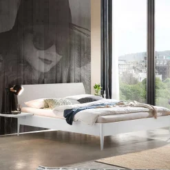 Modernes Holzbett in Weiß mit grauem Kopfteil - Cracks