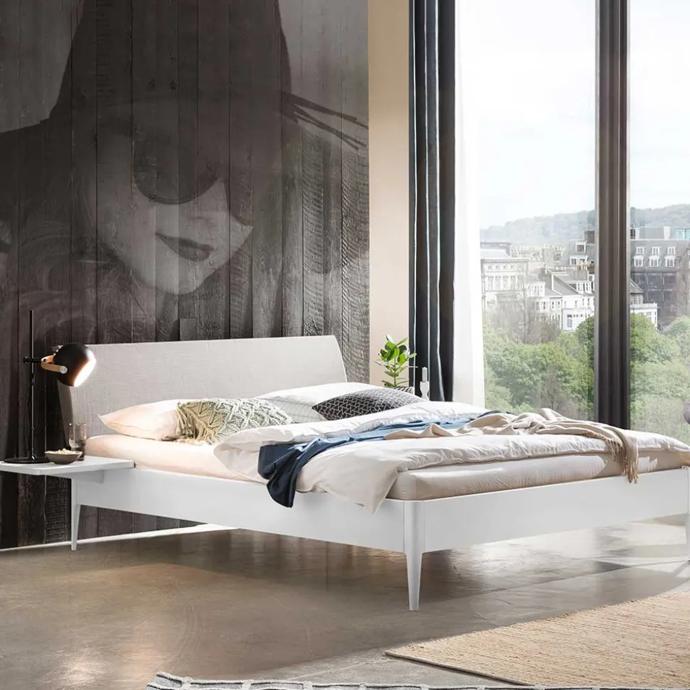 Modernes Holzbett in Weiß mit grauem Kopfteil - Cracks