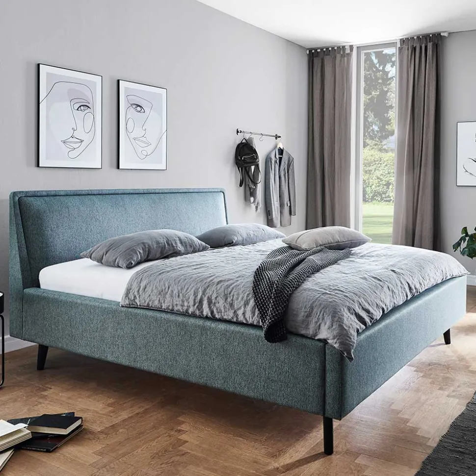Modernes Polsterbett in Blaugrau Stoff - Sunhide