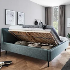 Modernes Polsterbett in Blaugrau Stoff - Sunhide