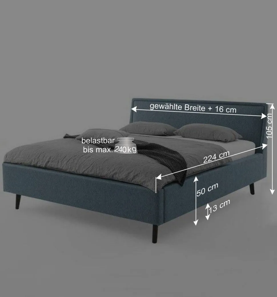 Modernes Polsterbett in Blaugrau Stoff - Sunhide
