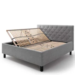 Modernes Stoffbett mit Bettkasten in Hellgrau - Villaro