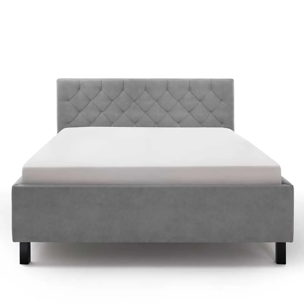 Modernes Stoffbett mit Bettkasten in Hellgrau - Villaro