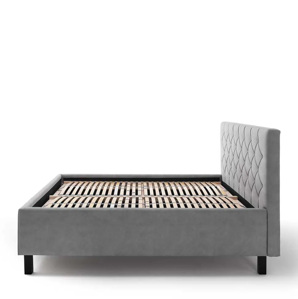 Modernes Stoffbett mit Bettkasten in Hellgrau - Villaro