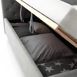 Modernes Stoffbett mit Bettkasten in Hellgrau - Villaro