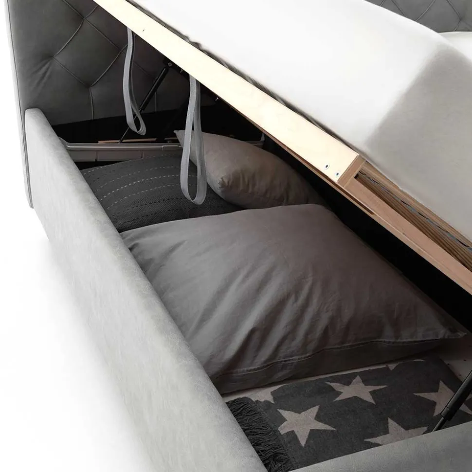 Modernes Stoffbett mit Bettkasten in Hellgrau - Villaro