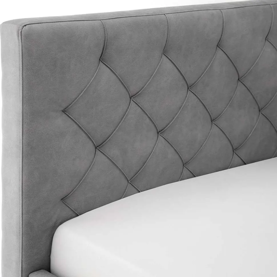 Modernes Stoffbett mit Bettkasten in Hellgrau - Villaro