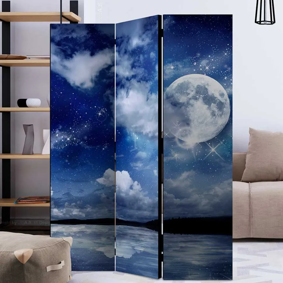 Motiv Paravent Nachthimmel Mond Wasser - Finanun