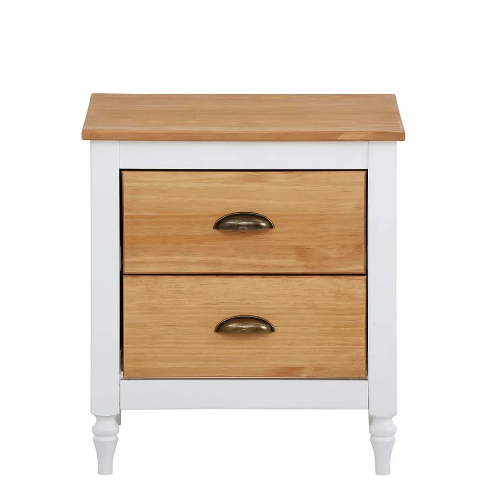 Nachtkommode im Landhaus Look mit Metallgriffen - Xasimir