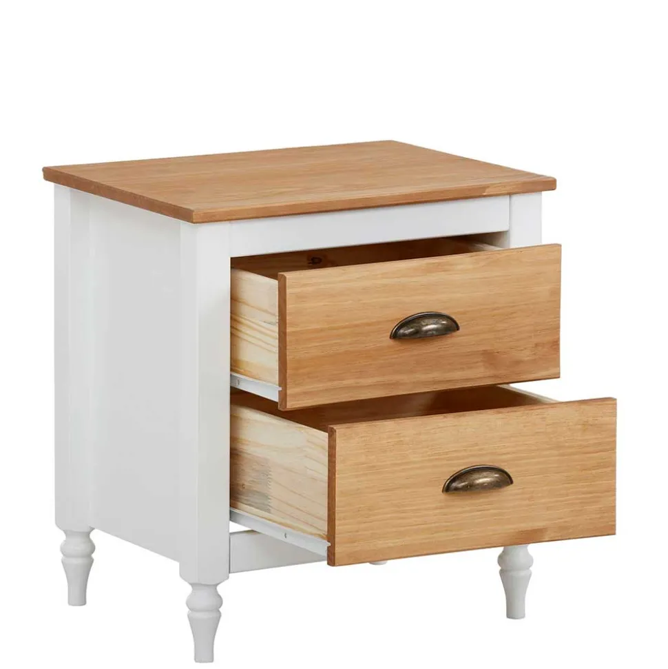 Nachtkommode im Landhaus Look mit Metallgriffen - Xasimir