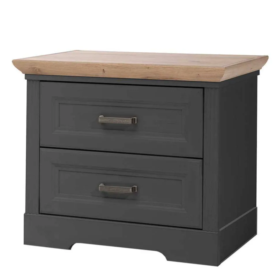 Nachtkommode in Dunkelgrau mit Wildeiche - Zenuvra