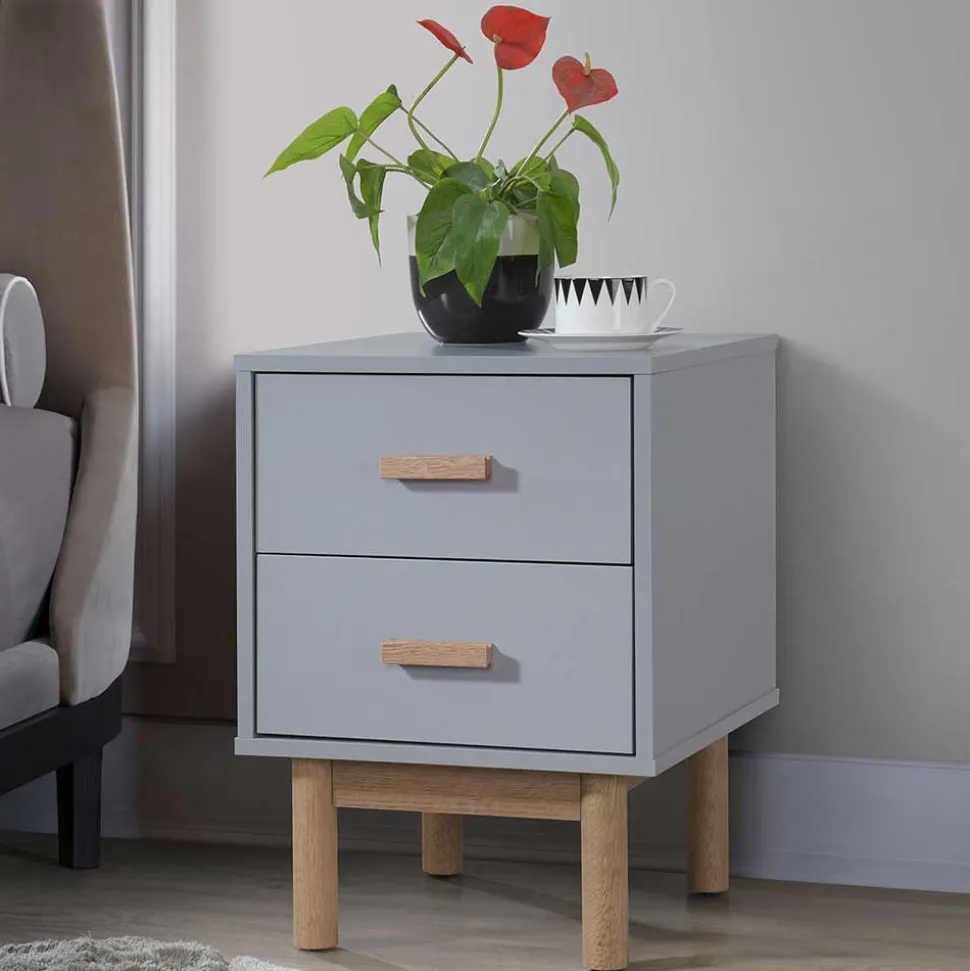 Nachtkommode in Grau mit Eiche - Caldaro