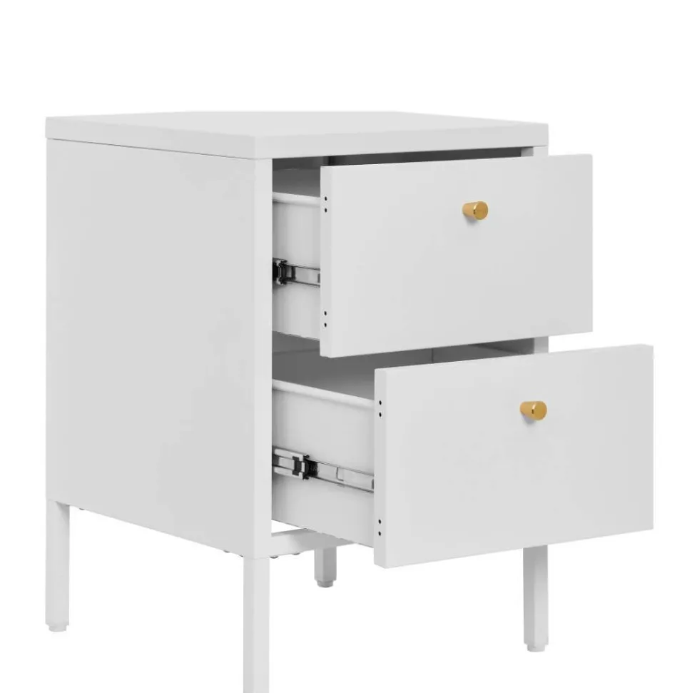 Nachtkommode in Weiß mit Gold - Lititia