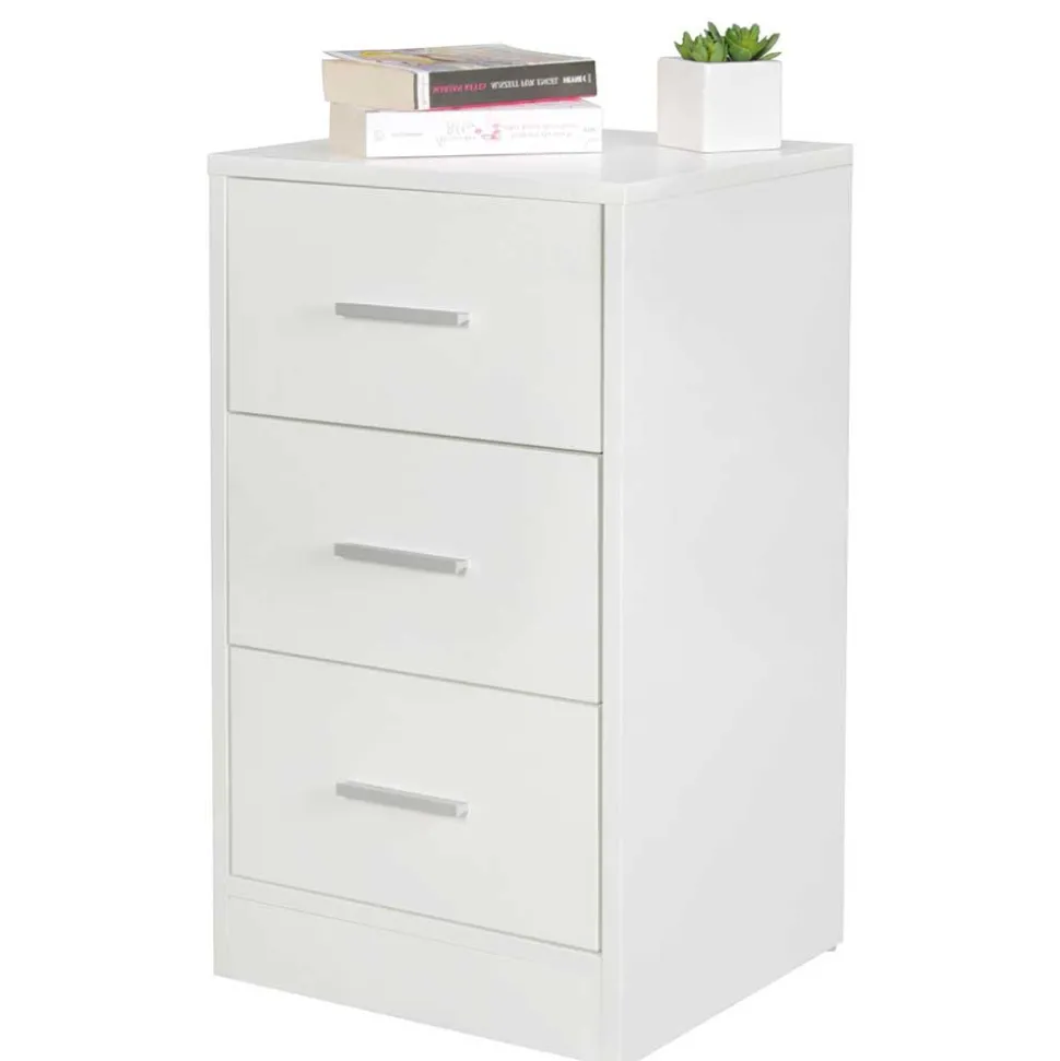 Nachtkommode in Weiß mit Metallgriffen - Guantama
