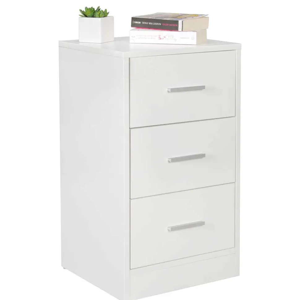 Nachtkommode in Weiß mit Metallgriffen - Guantama