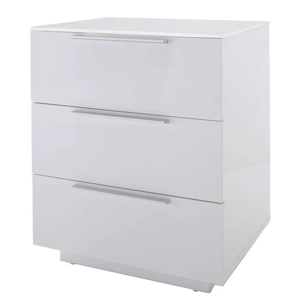 Nachtkommode mit Glasbeschichtung Ardila in Weiß