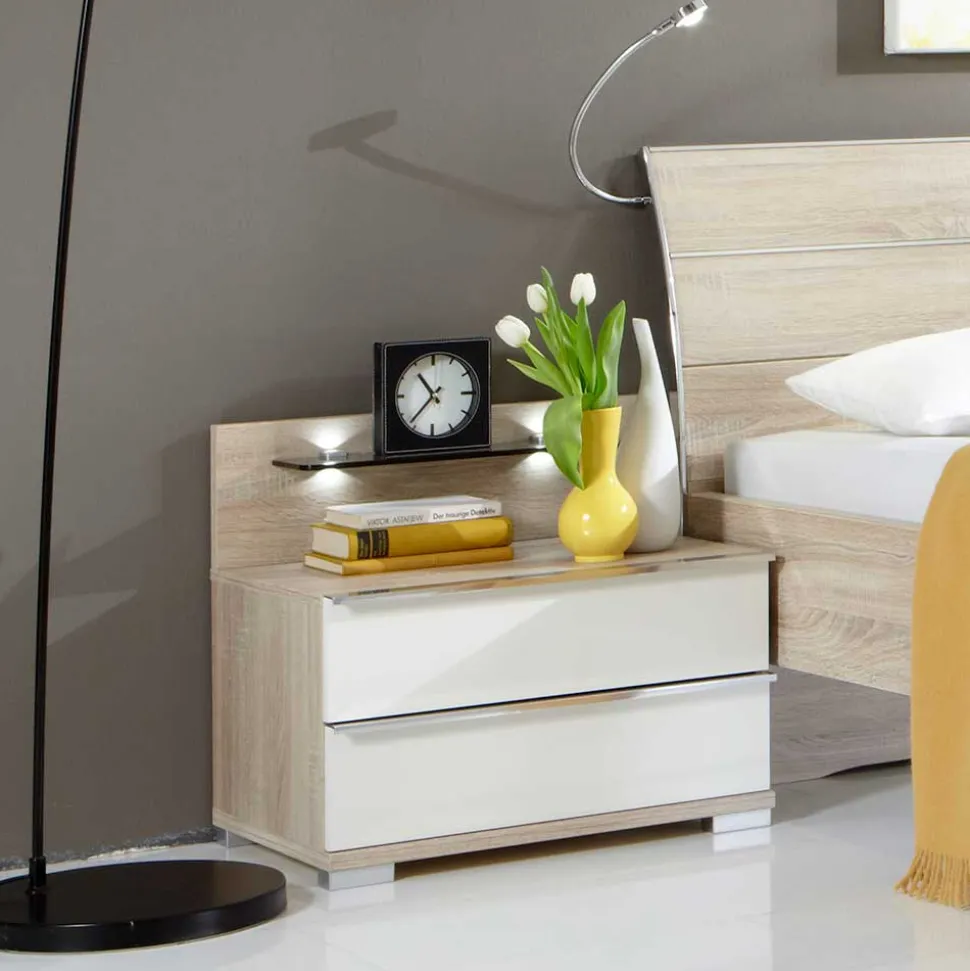 Nachtkonsole Ricardo in Weiß Glas beschichtet