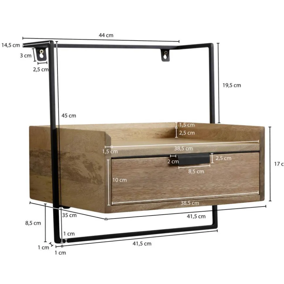 Nachtkonsole zum Aufhängen aus Mangoholz - Hanniba