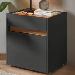 Nachtschrank in Anthrazit und Wildeiche Dekor - Ahilav