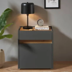 Nachtschrank in Anthrazit und Wildeiche Dekor - Ahilav