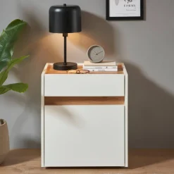 Nachtschrank in Weiß und Wildeiche Dekor - Nonessia