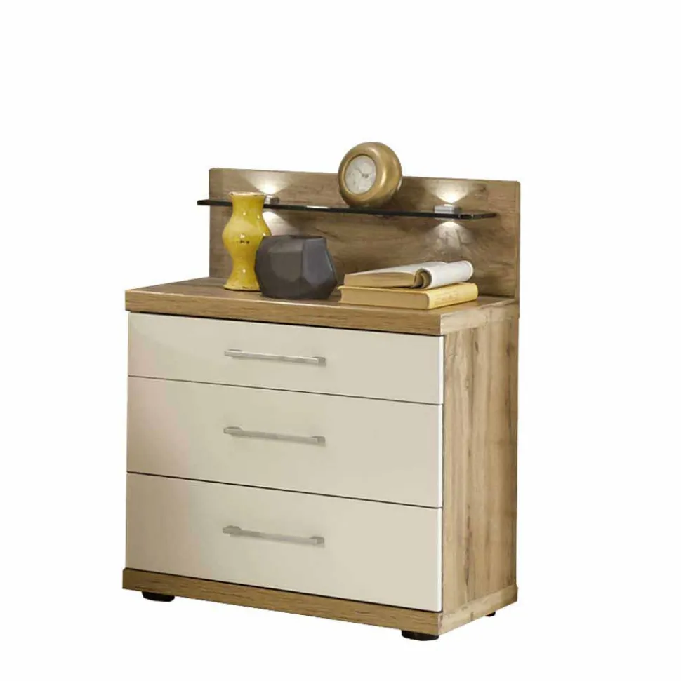 Nachtschrank Set Neriman in Creme und Eichefarben (2er Set)