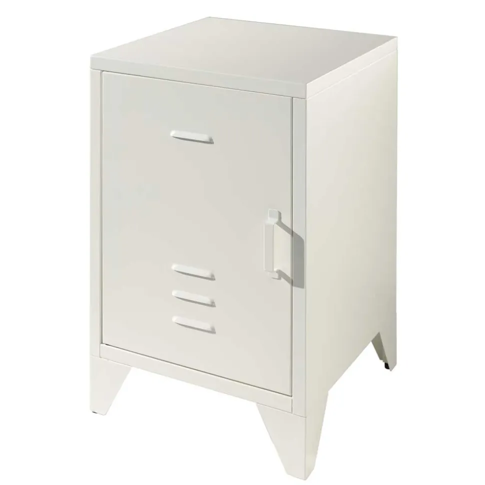 Nachttisch mit Tür in Weiß aus Metall - Mavus