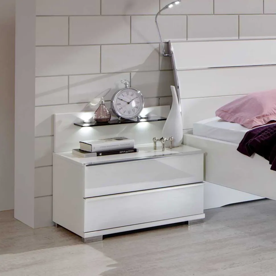 Nachttischkommode Donpiave in Weiß Glas beschichtet
