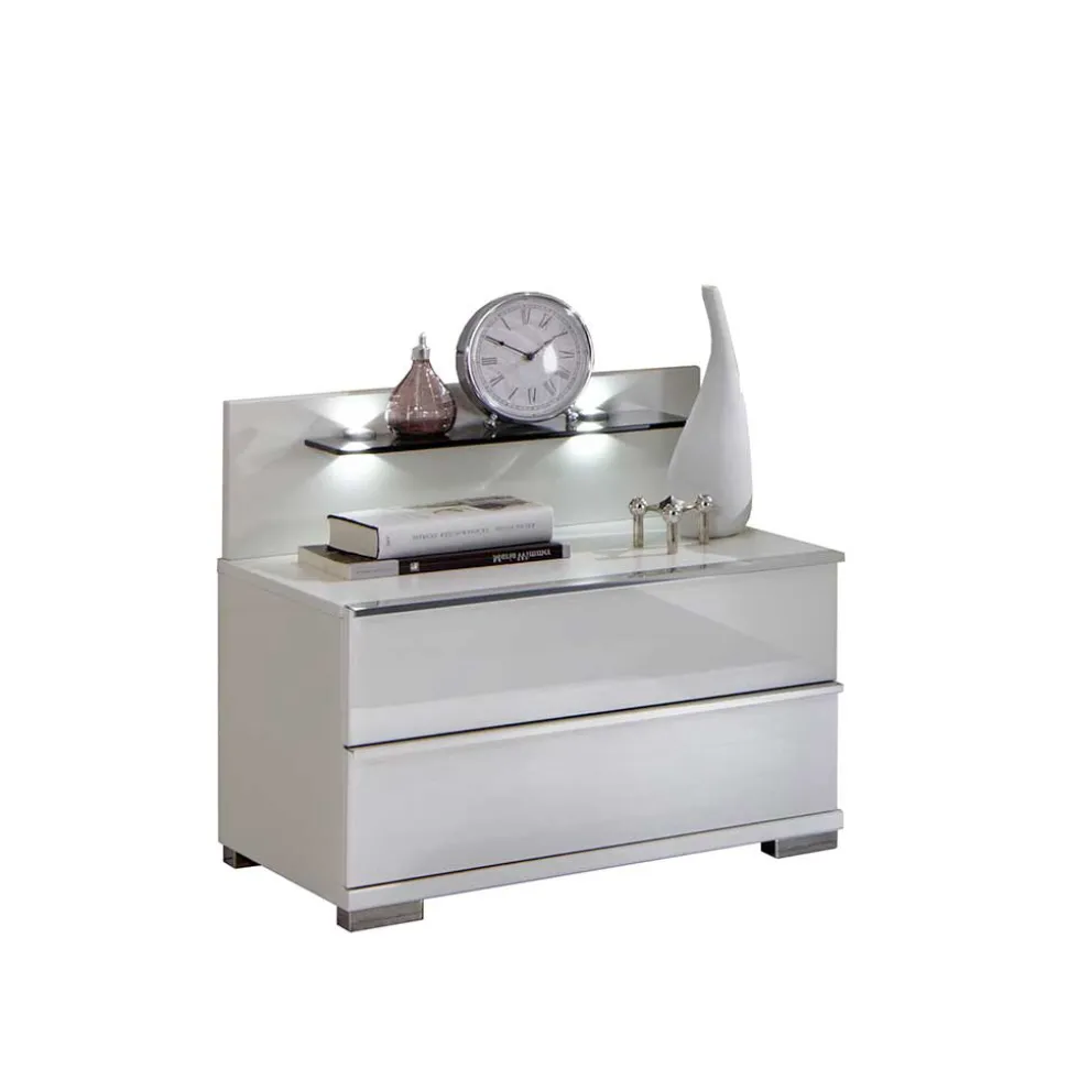 Nachttischkommode Donpiave in Weiß Glas beschichtet