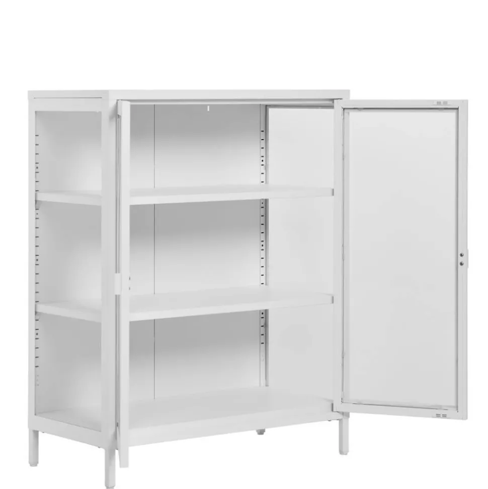 Niedrige Vitrine aus Stahl in Weiß - Sancrez