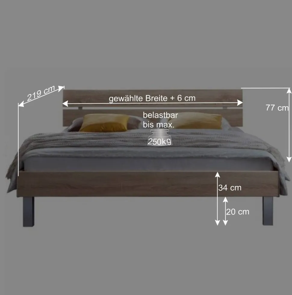 Niedriges Bett Hamburg in Eiche Sonoma Dekor