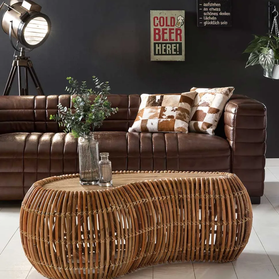 Nieren Couchtisch Stalinos aus Rattan
